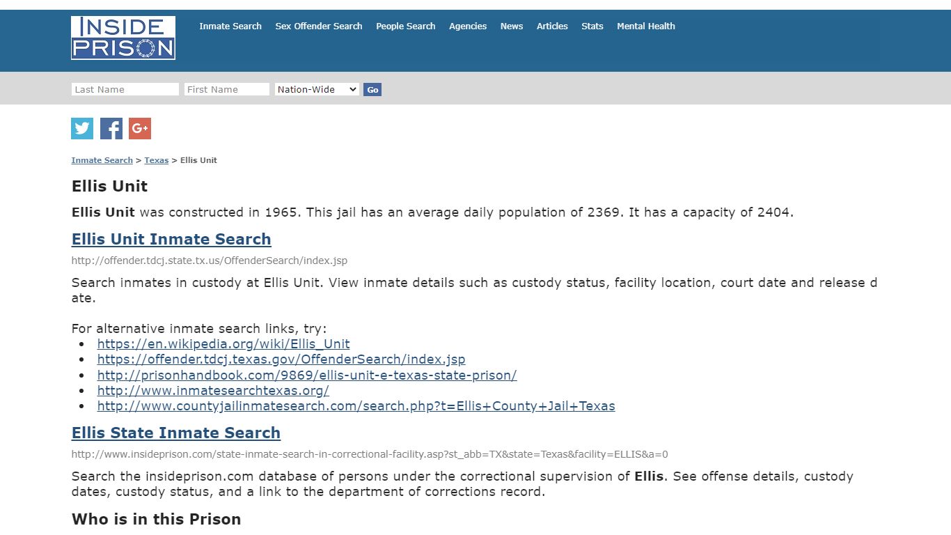 Ellis Unit - Texas - Inmate Search - Inside Prison